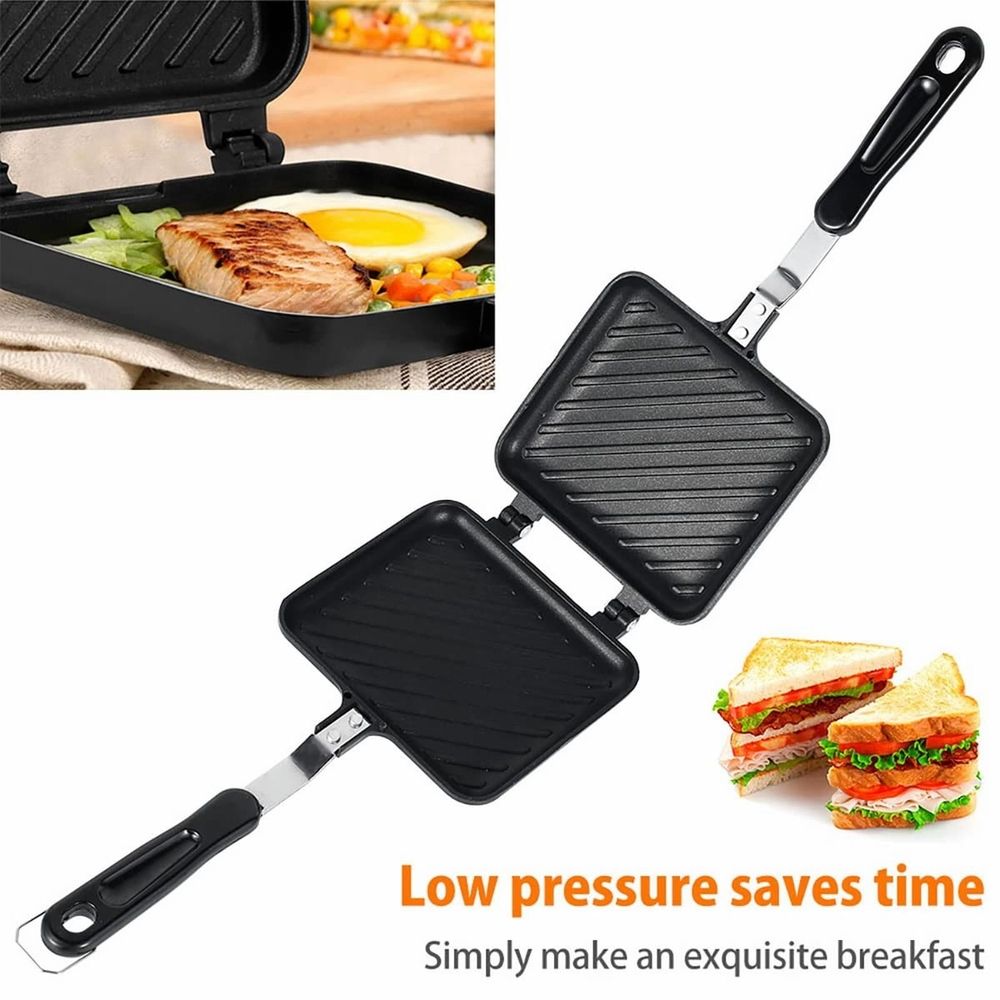 Toastie Maker Double Side Bread Frying Pan Non Stick Stovetop Sandwich Maker Machine With Heat Handles Multiple Purposes Sandwich Camping Toaster For Stov for Home & Kitchen Black