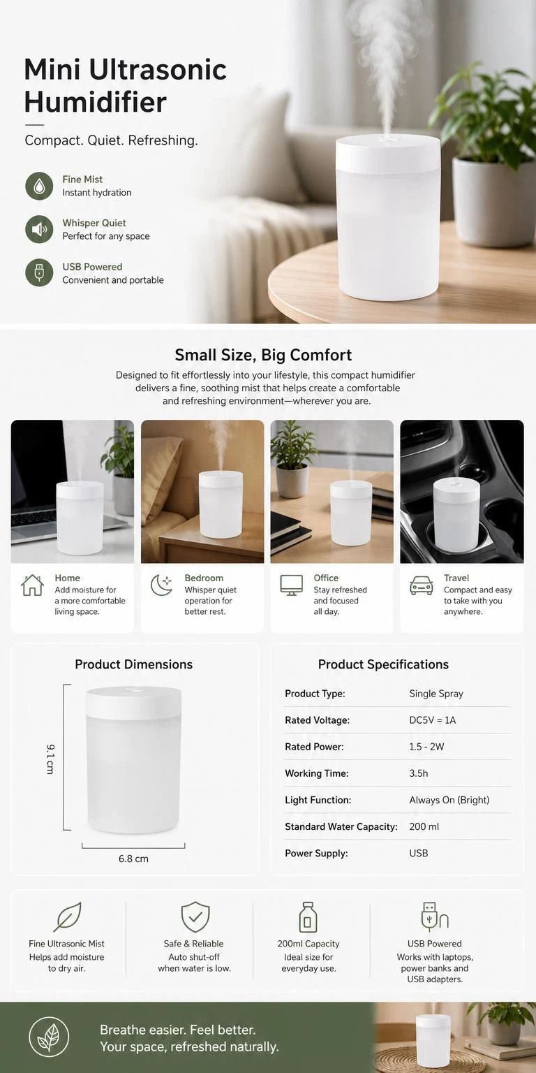 3 Pack USB Humidifier White, Home Gift Pack