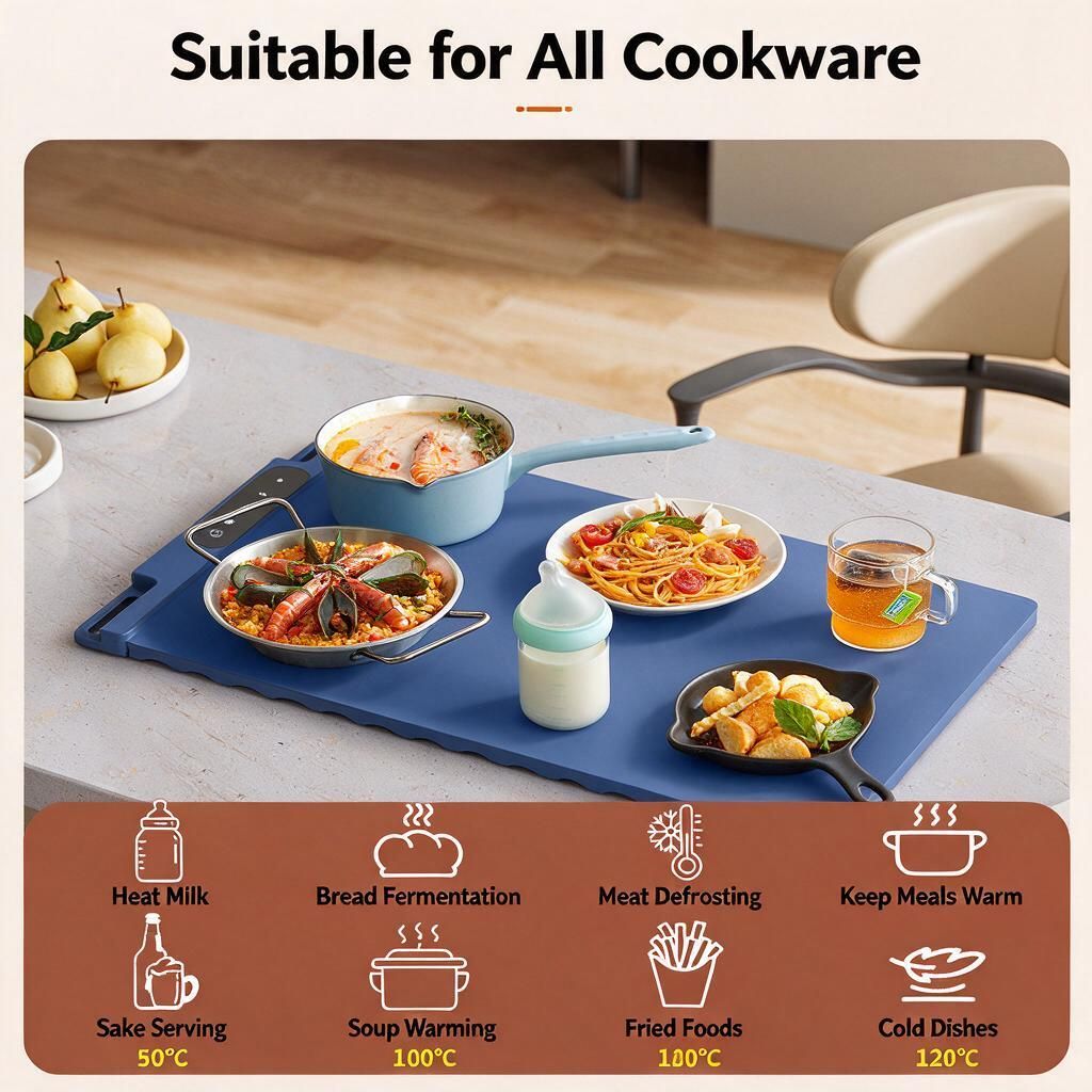 Silicone Food Warmer Plate Grey Blue 65x38cm Even Heat Electric Dining Table Mat Washable AU Plug