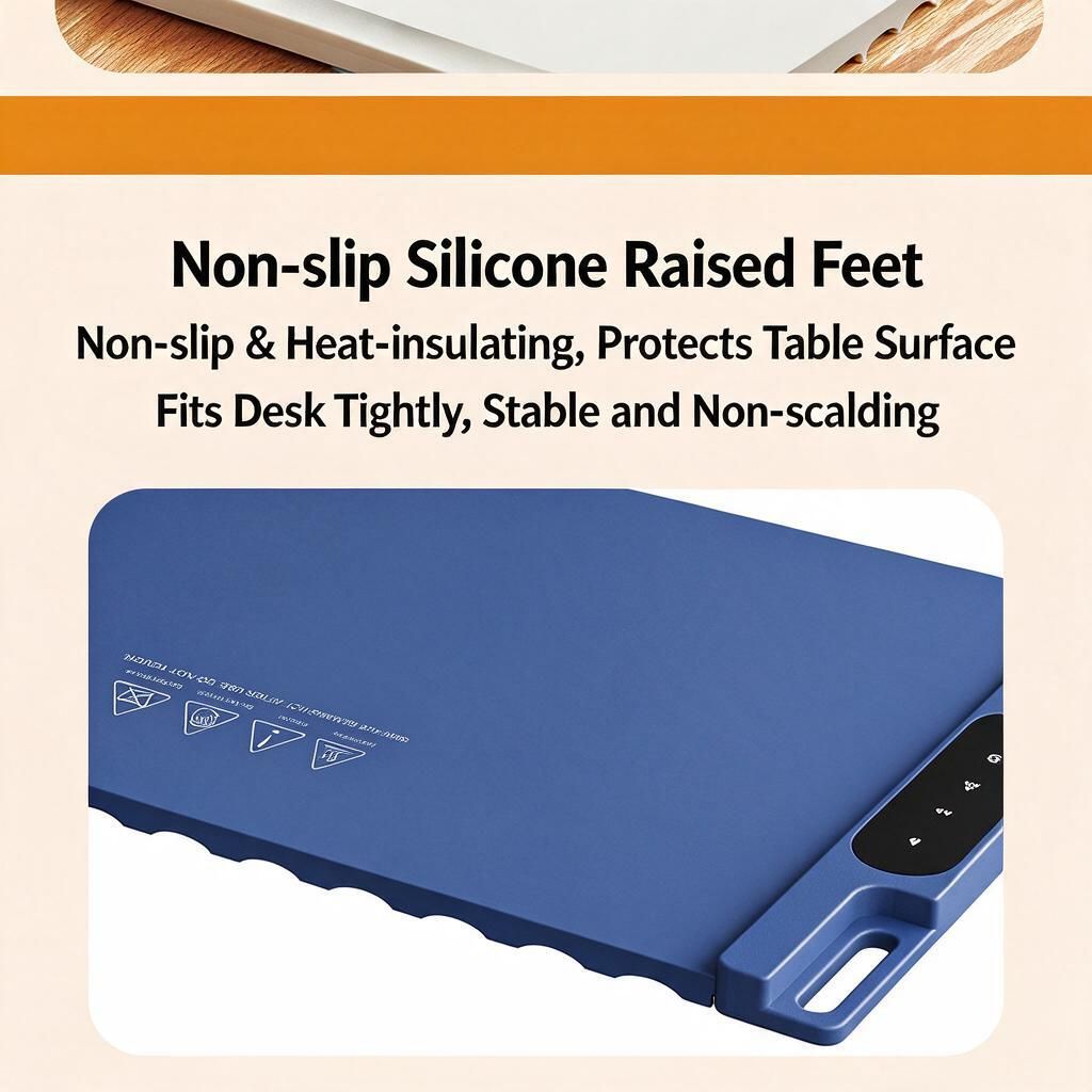 Silicone Food Warmer Plate Grey Blue 65x38cm Even Heat Electric Dining Table Mat Washable AU Plug