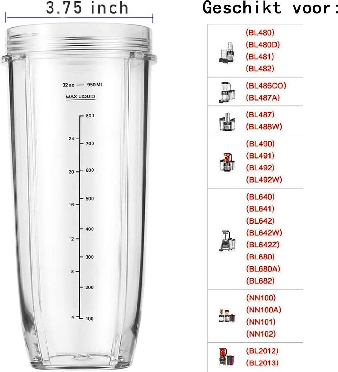 2 Pack Blender Cups Compatible with Nutri Ninja Auto IQ Series, Sip and Seal Lids, 32 oz