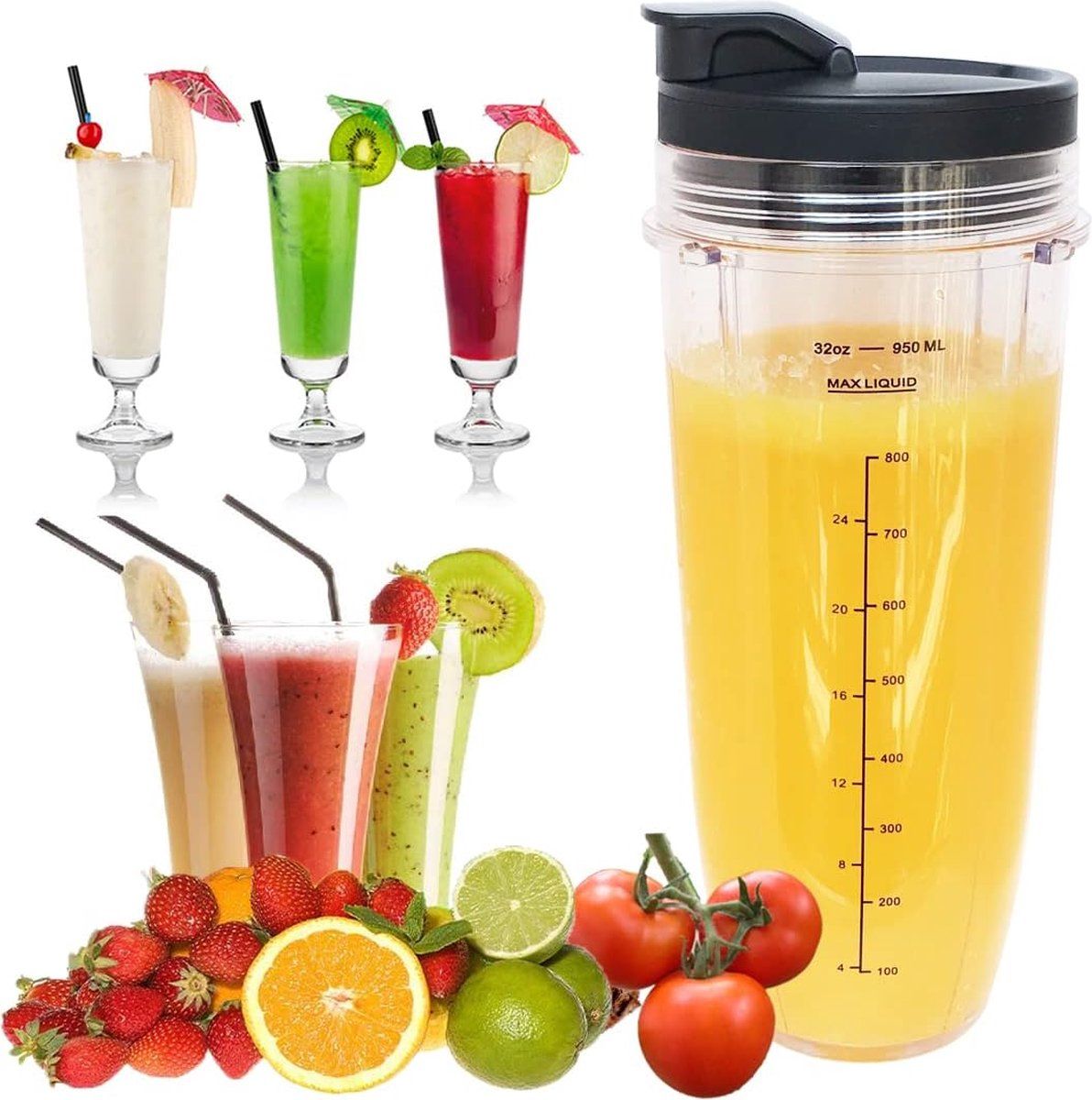 2 Pack Blender Cups Compatible with Nutri Ninja Auto IQ Series, Sip and Seal Lids, 32 oz