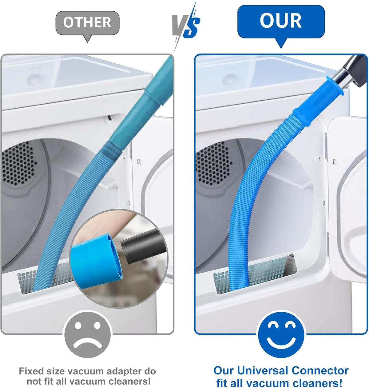 Dryer Vent Brush with Universal Vacuum Adapter Blue