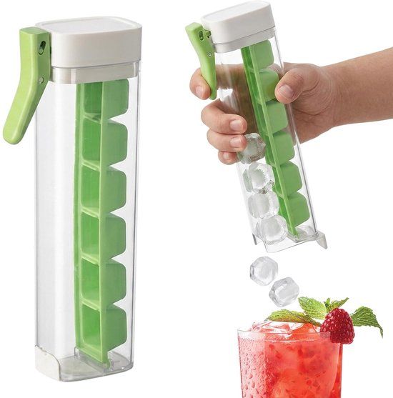 2 Pcs Ice Cube Tray with Handle and Press Mechanism, One-Hand Operation Portable Ice Cube Maker for Home Kitchen Office, Easy Storage Design, Green