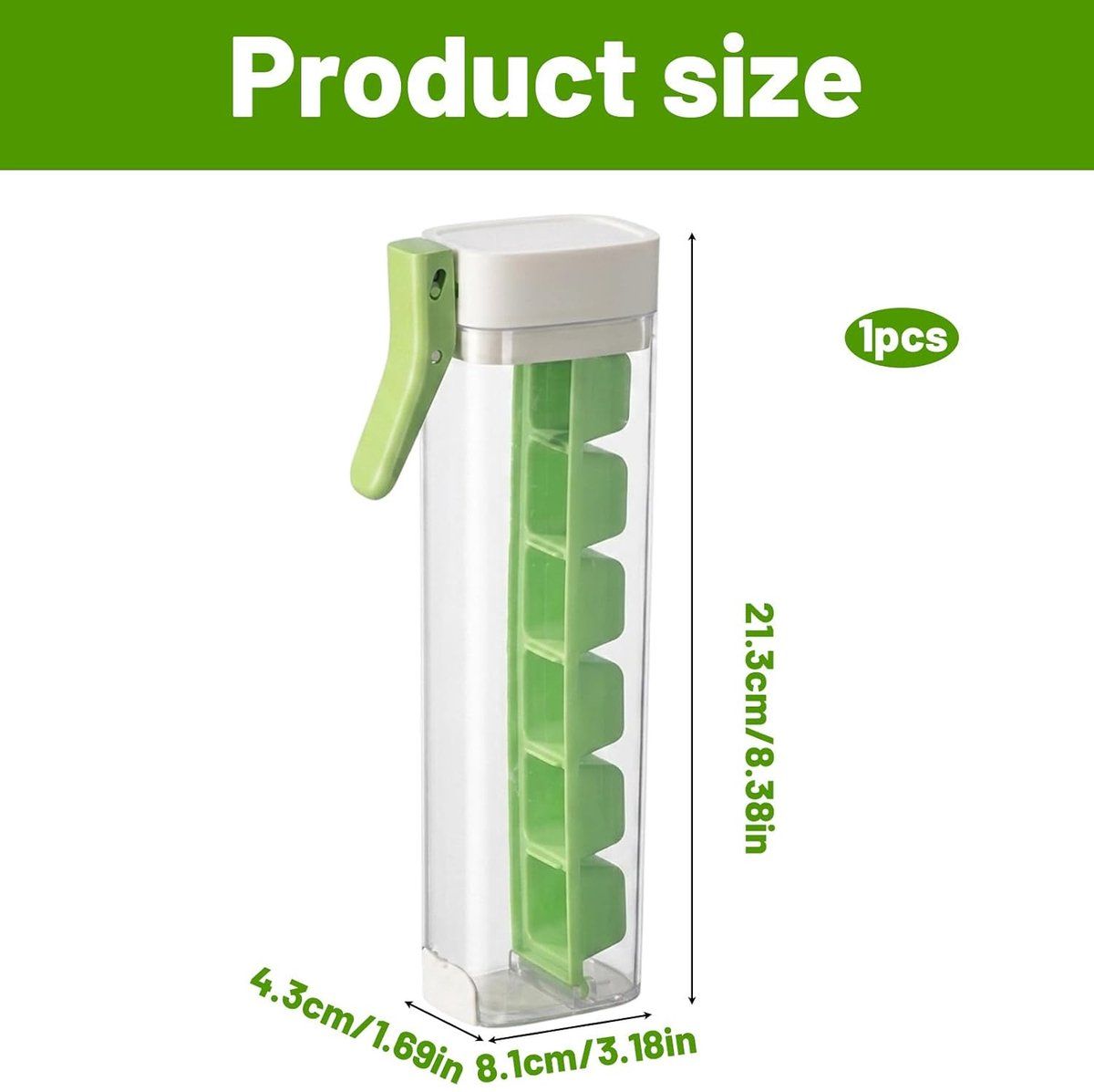 2 Pcs Ice Cube Tray with Handle and Press Mechanism, One-Hand Operation Portable Ice Cube Maker for Home Kitchen Office, Easy Storage Design, Green