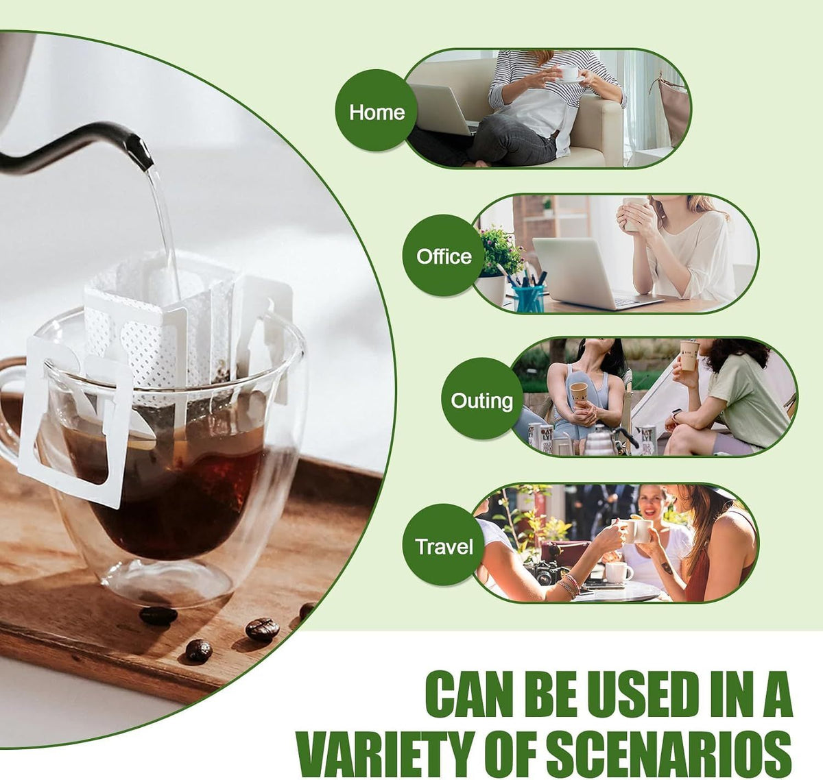 Drip Coffee Bags 50 Pack, Food Grade Disposable Hanging Ear Coffee Filters, Portable Single Serve Pour Over Pouches for Travel, Camping and Office