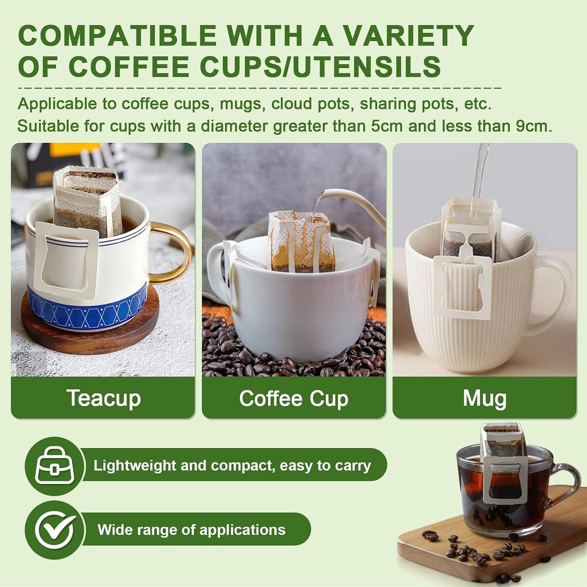 Drip Coffee Bags 50 Pack, Food Grade Disposable Hanging Ear Coffee Filters, Portable Single Serve Pour Over Pouches for Travel, Camping and Office