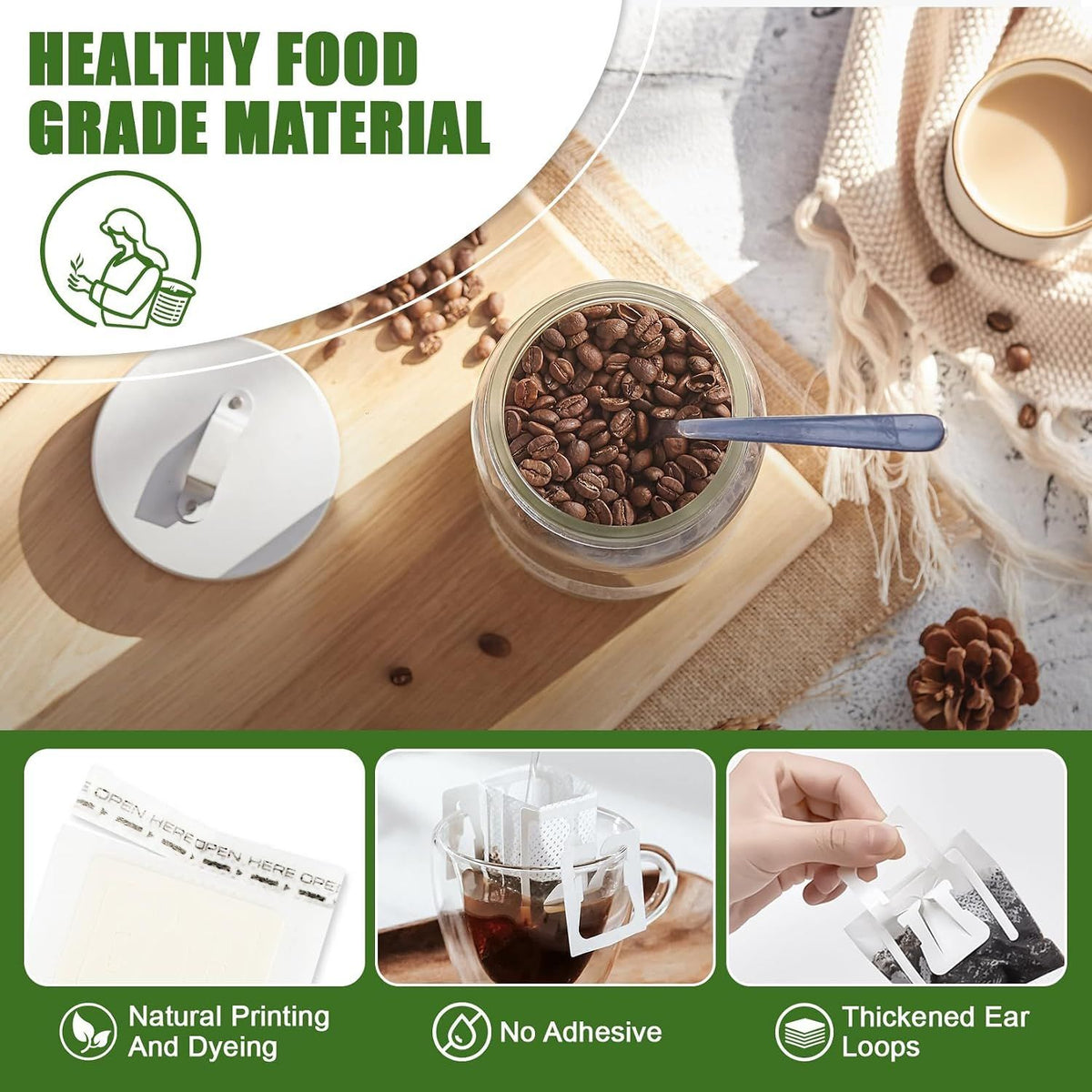 Drip Coffee Bags 50 Pack, Food Grade Disposable Hanging Ear Coffee Filters, Portable Single Serve Pour Over Pouches for Travel, Camping and Office