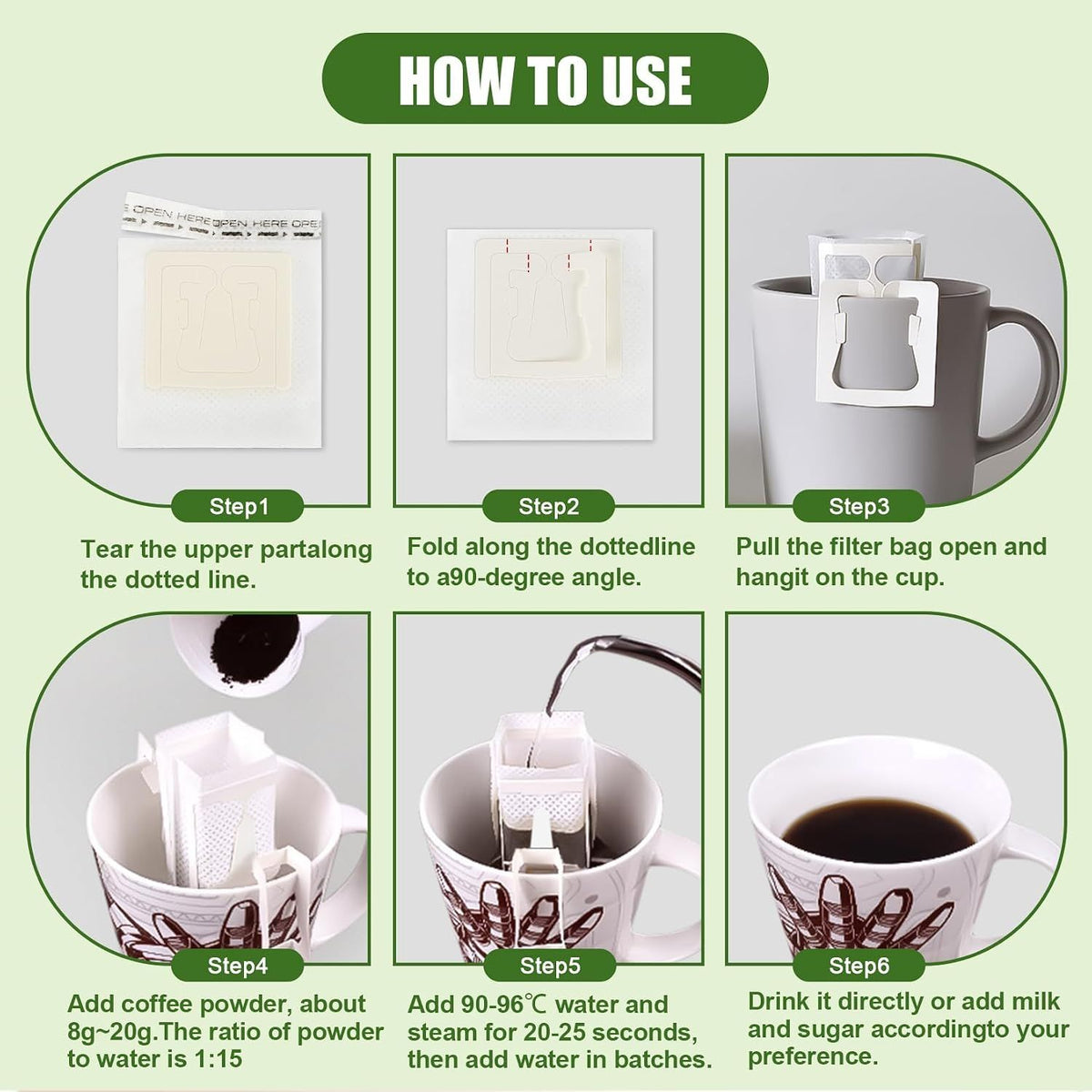 Drip Coffee Bags 50 Pack, Food Grade Disposable Hanging Ear Coffee Filters, Portable Single Serve Pour Over Pouches for Travel, Camping and Office