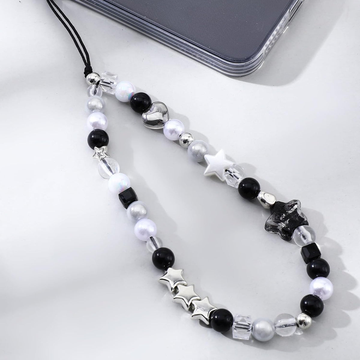 Beaded Camera Hand Strap, Cool Black Star Phone Lanyard Wrist Cute Bag Charm Digital Camera Wrist Strap for Phone Bag Keychain