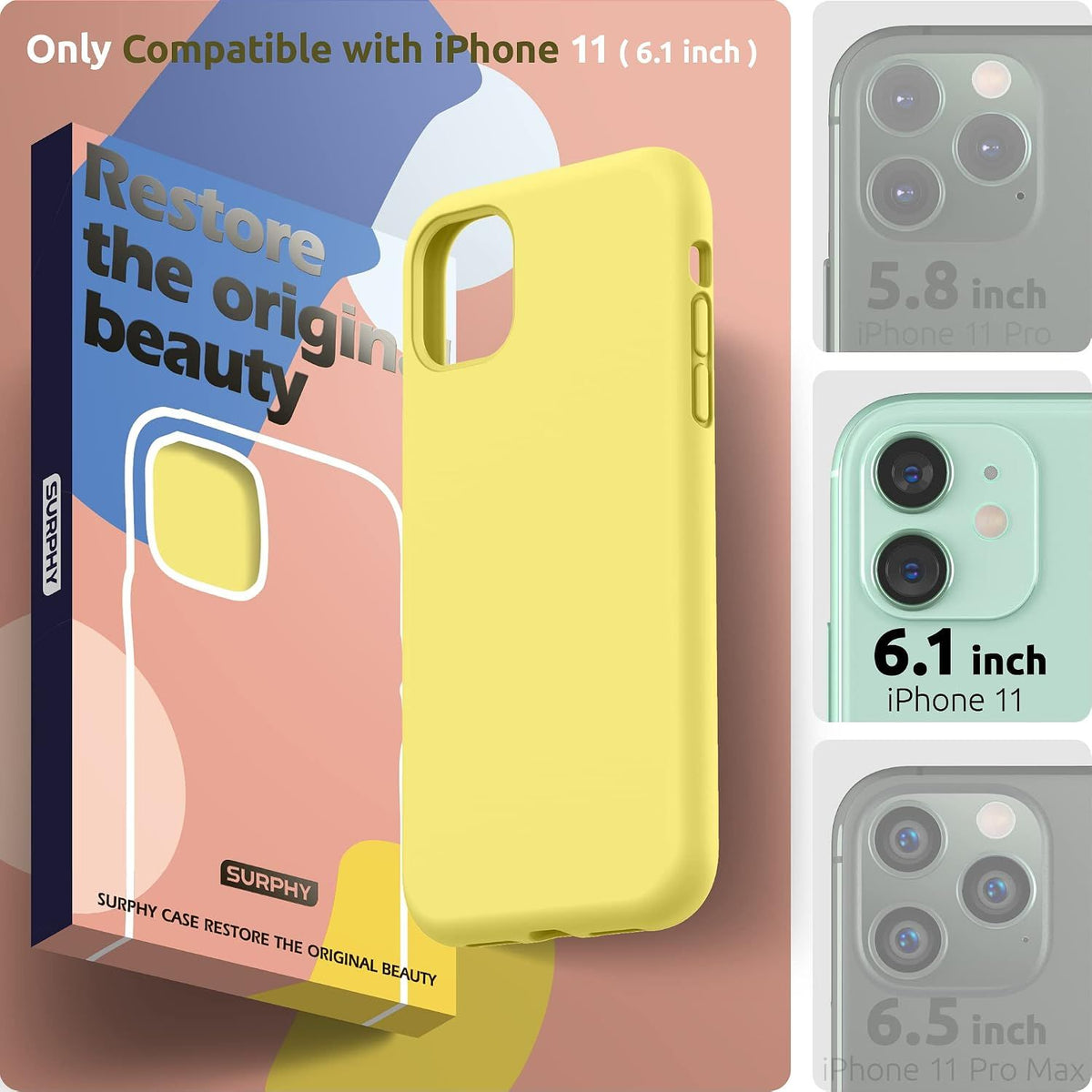 Compatible with iPhone 11 Case 6.1 inch, Thickening Design Liquid Silicone Phone Case (with Microfiber Lining) for iPhone 11 2019, Yellow