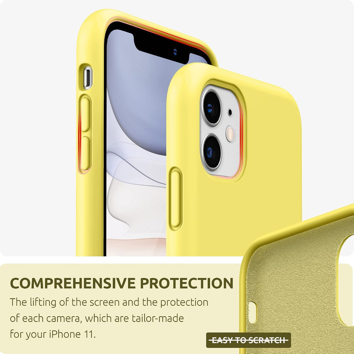 Compatible with iPhone 11 Case 6.1 inch, Thickening Design Liquid Silicone Phone Case (with Microfiber Lining) for iPhone 11 2019, Yellow