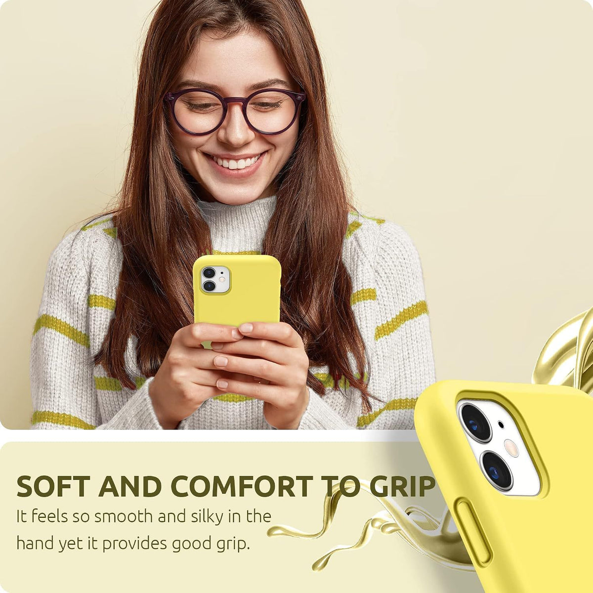 Compatible with iPhone 11 Case 6.1 inch, Thickening Design Liquid Silicone Phone Case (with Microfiber Lining) for iPhone 11 2019, Yellow