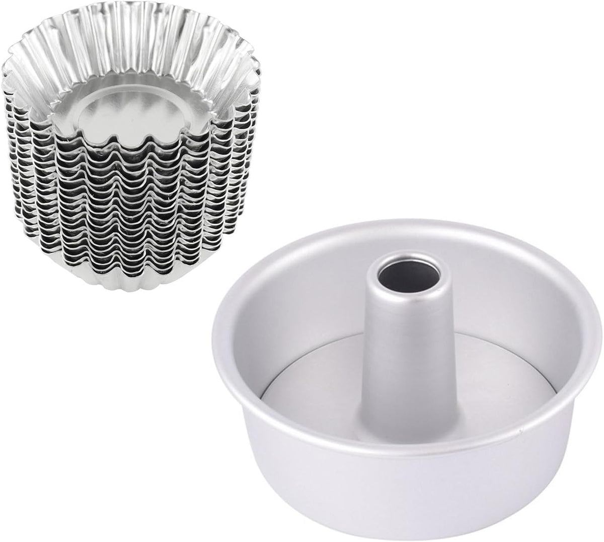 Cake Moulds for Baking Bundle, 6 Inch Angel Food Cake Pan & 20pcs Egg Tart Moulds