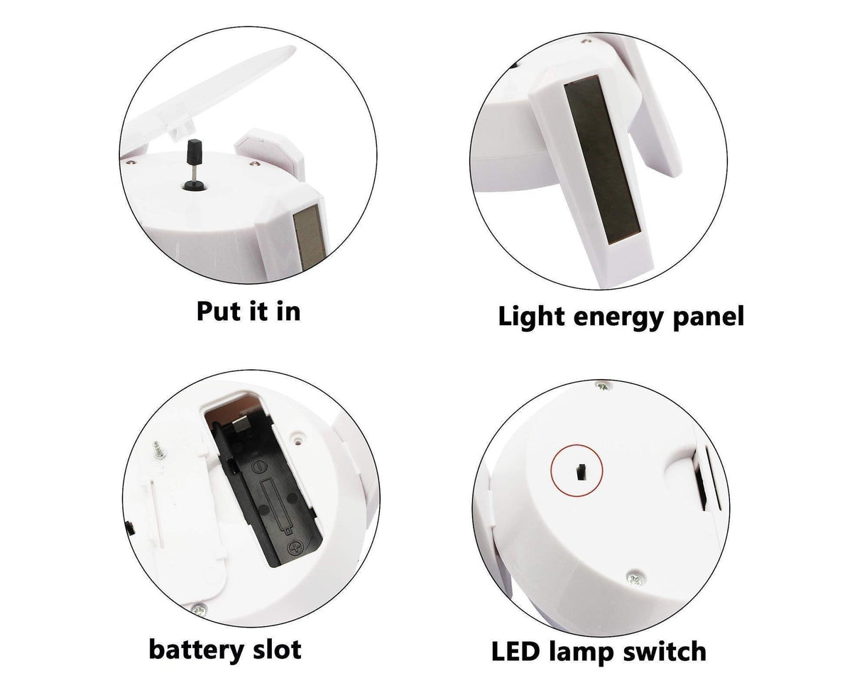 360-Degree Rotating Solar Display Stand Turntable Phone Holder with LED Light-White