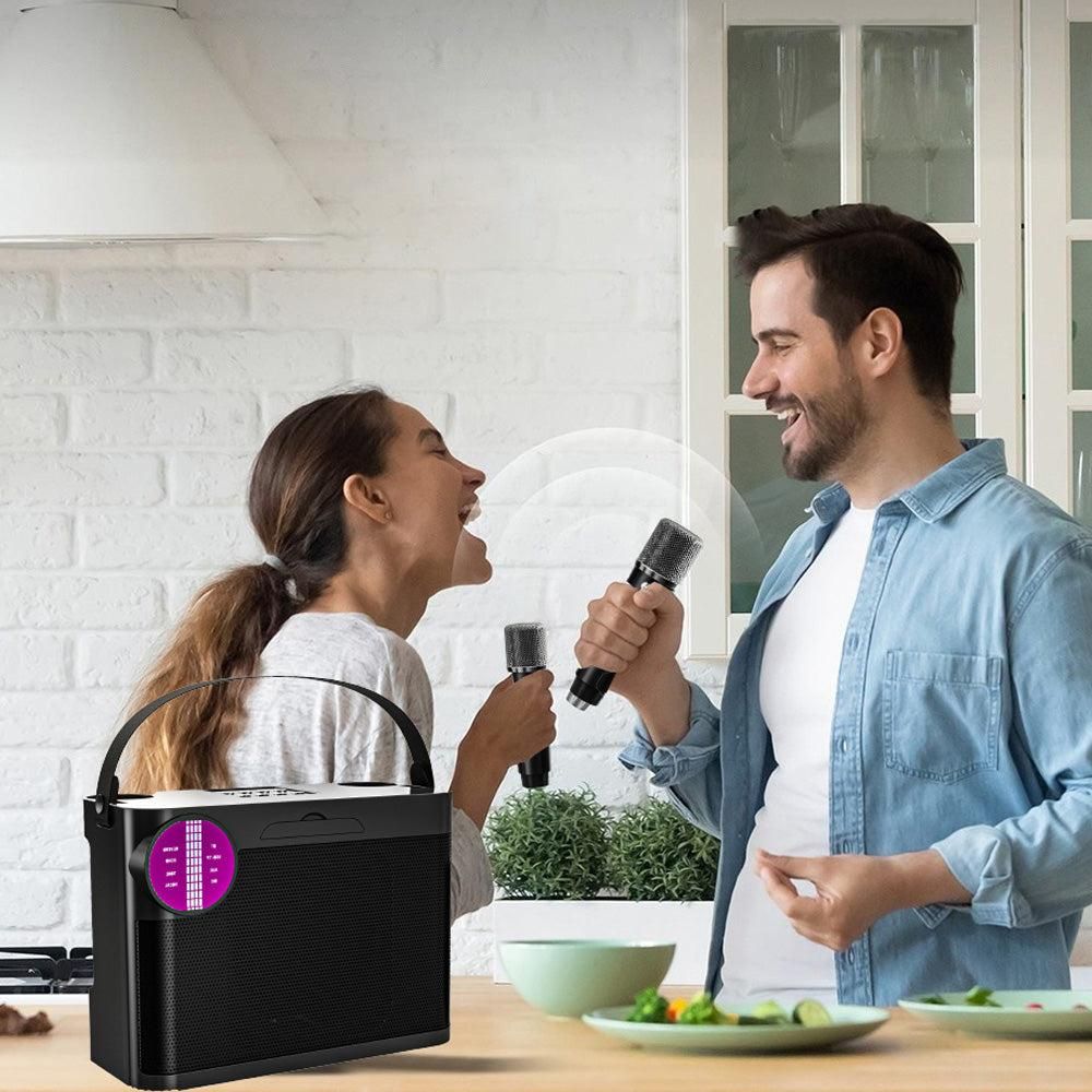 Portable Bluetooth 5.3 Speaker with 2 Wireless Microphones Home Karaoke Speaker Machine Black