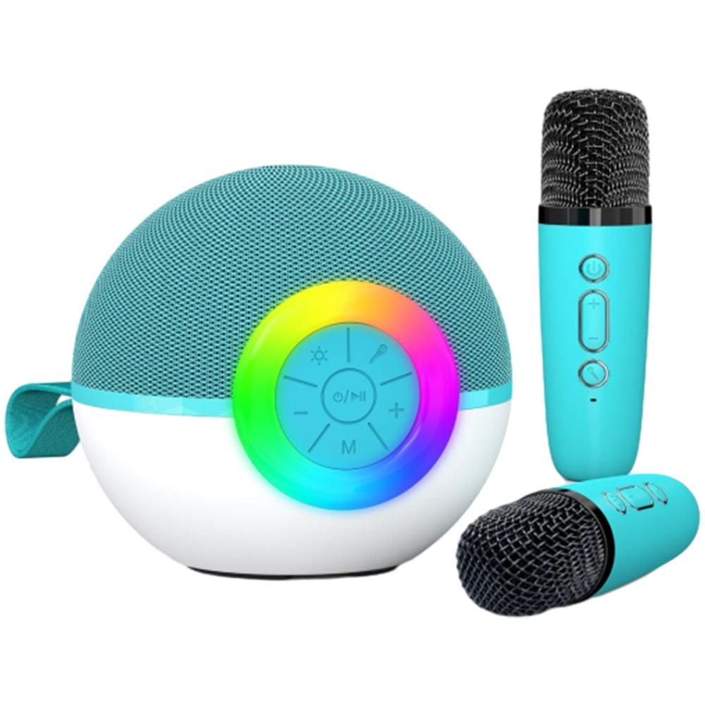 Portable Karaoke Microphone Machine Mini Bluetooth Speaker with 2 Wireless Mics Green