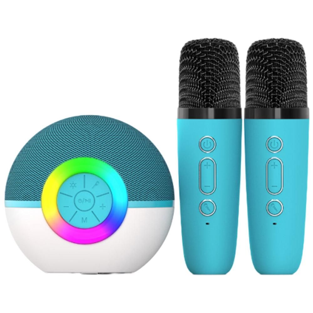Portable Karaoke Microphone Machine Mini Bluetooth Speaker with 2 Wireless Mics Green