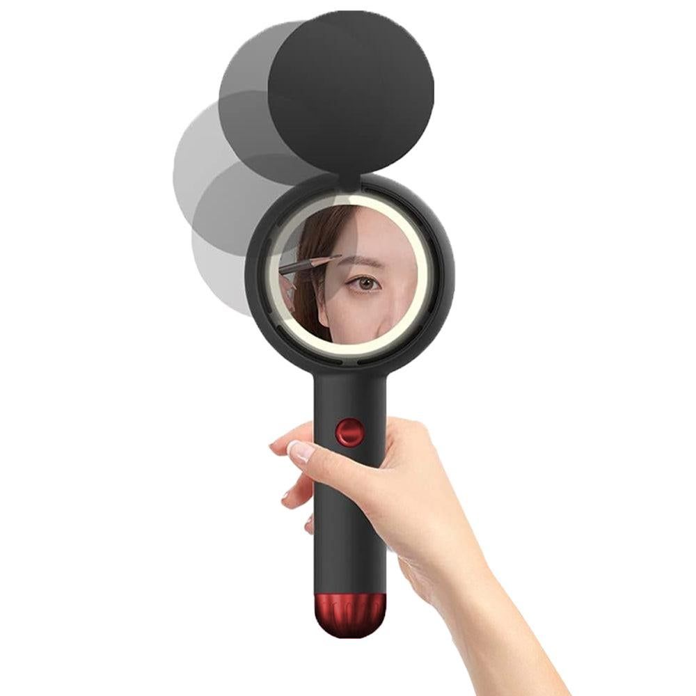 Mini Handheld Fan with LED Light Makeup Mirror Rechargeable Portable Fan Black