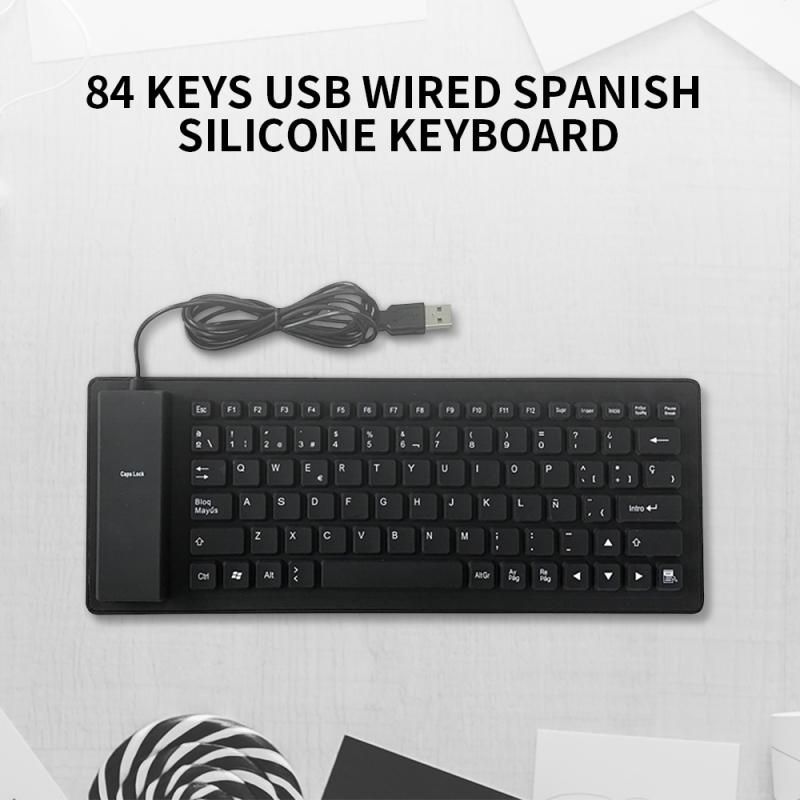 84 Key Spanish USB Wired Foldable Silicone Keyboard Waterproof for PC Laptop