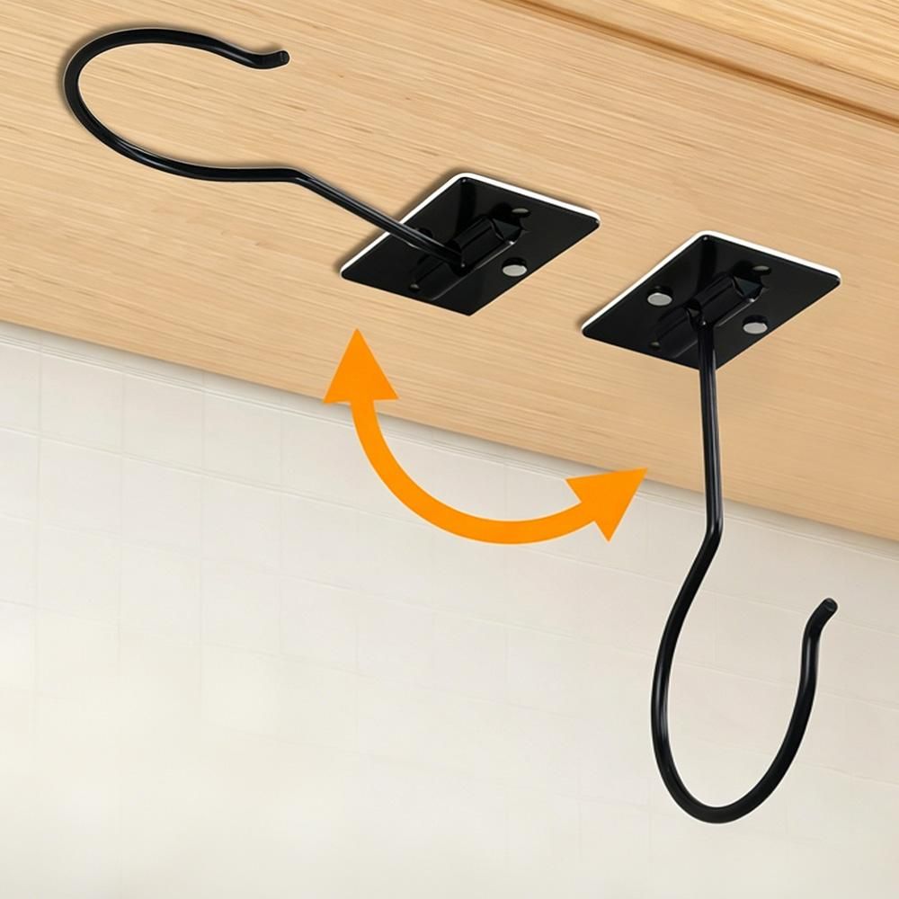 2 Pcs Self Adhesive Foldable Banana Hook for Under Cabinet Metal Holder for Kitchen - Black