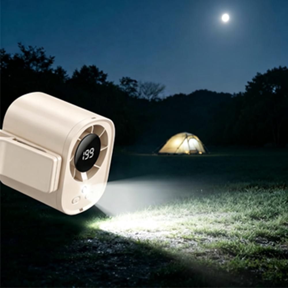 Mini Clip On Neck Fan Rechargeable LED Display USB C for Travel Outdoor - White