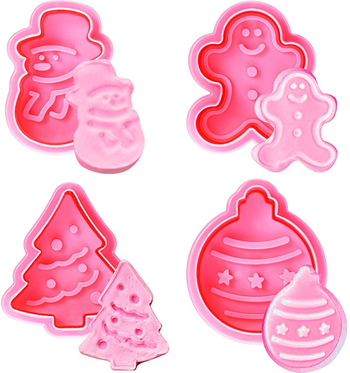 4 Pcs Christmas Biscuits Cutters Set Christmas Tree Snowman Gingerbread Egg Stamper Spring Loaded