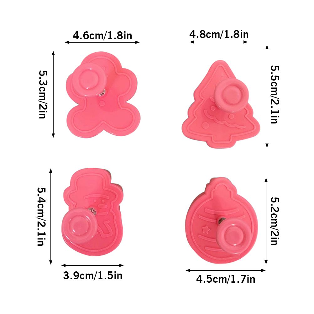 4 Pcs Christmas Biscuits Cutters Set Christmas Tree Snowman Gingerbread Egg Stamper Spring Loaded