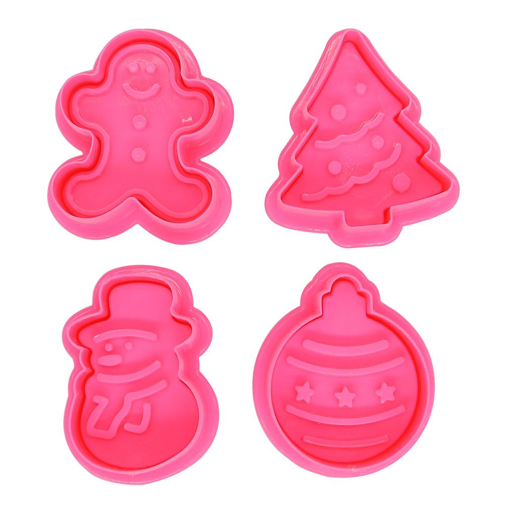 4 Pcs Christmas Biscuits Cutters Set Christmas Tree Snowman Gingerbread Egg Stamper Spring Loaded