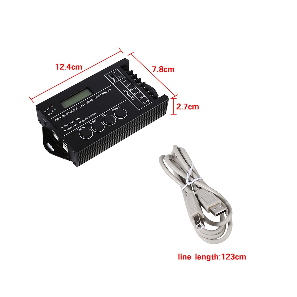 DC12/24V 20A Programmable LED Time Controller 5 Channels Color Adjustable With CD USB Cable