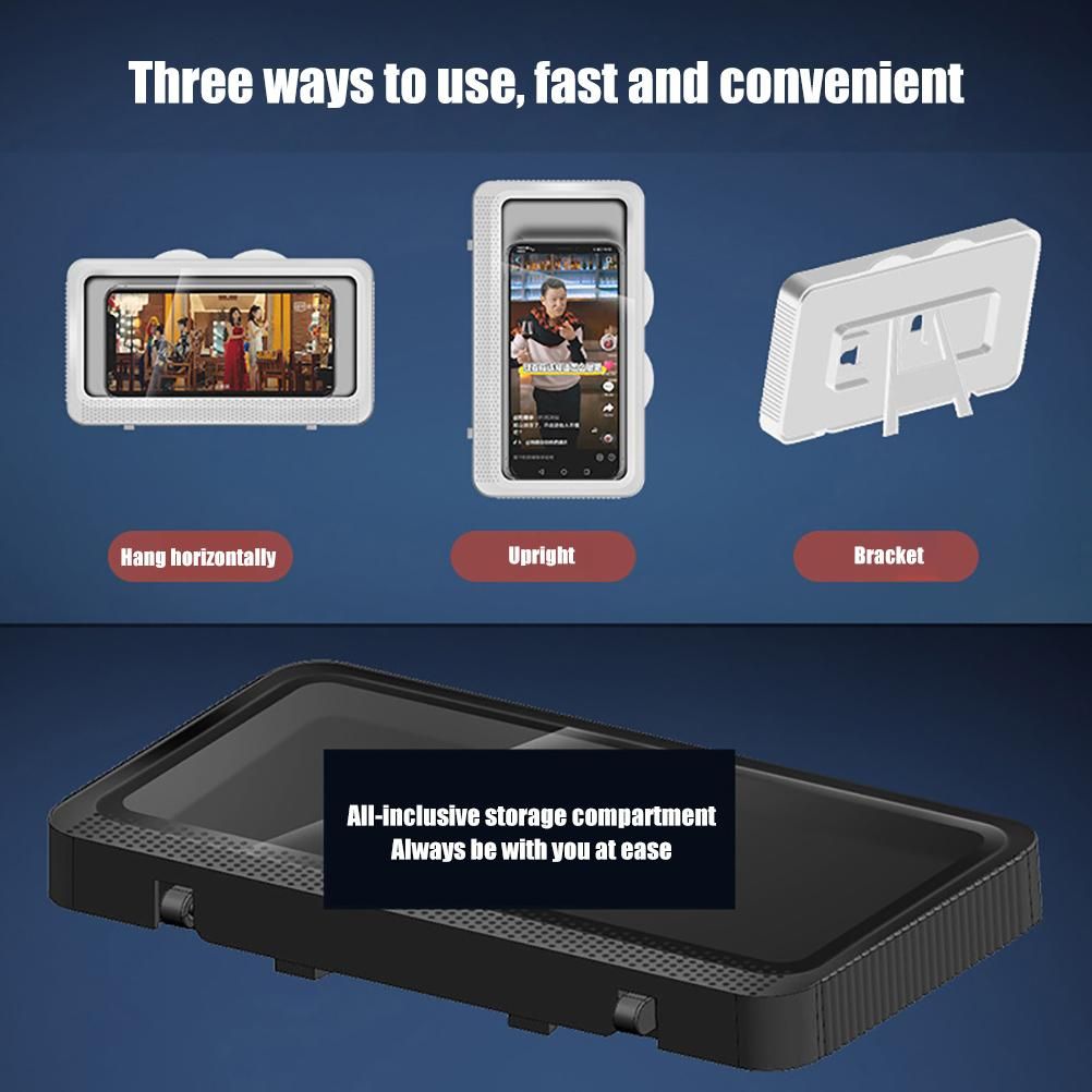 Wall Mount Phone Stand Waterproof Phone Holder Touchable Screen Storage Box for Home Kitchen Bathroom Office