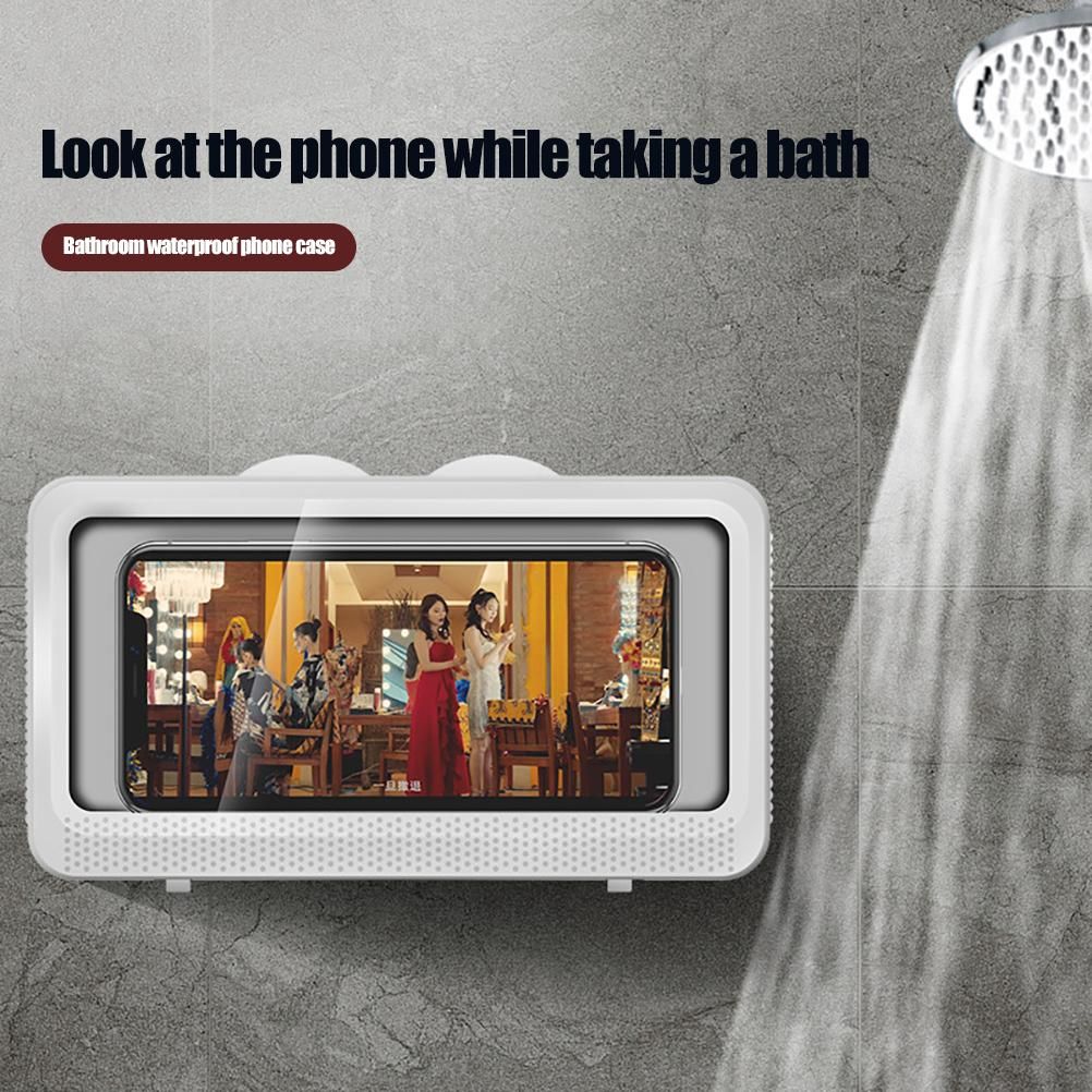 Wall Mount Phone Stand Waterproof Phone Holder Touchable Screen Storage Box for Home Kitchen Bathroom Office