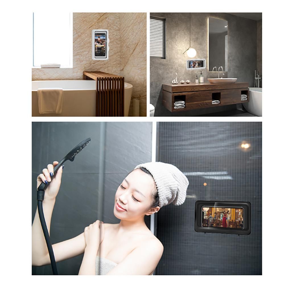 Wall Mount Phone Stand Waterproof Phone Holder Touchable Screen Storage Box for Home Kitchen Bathroom Office