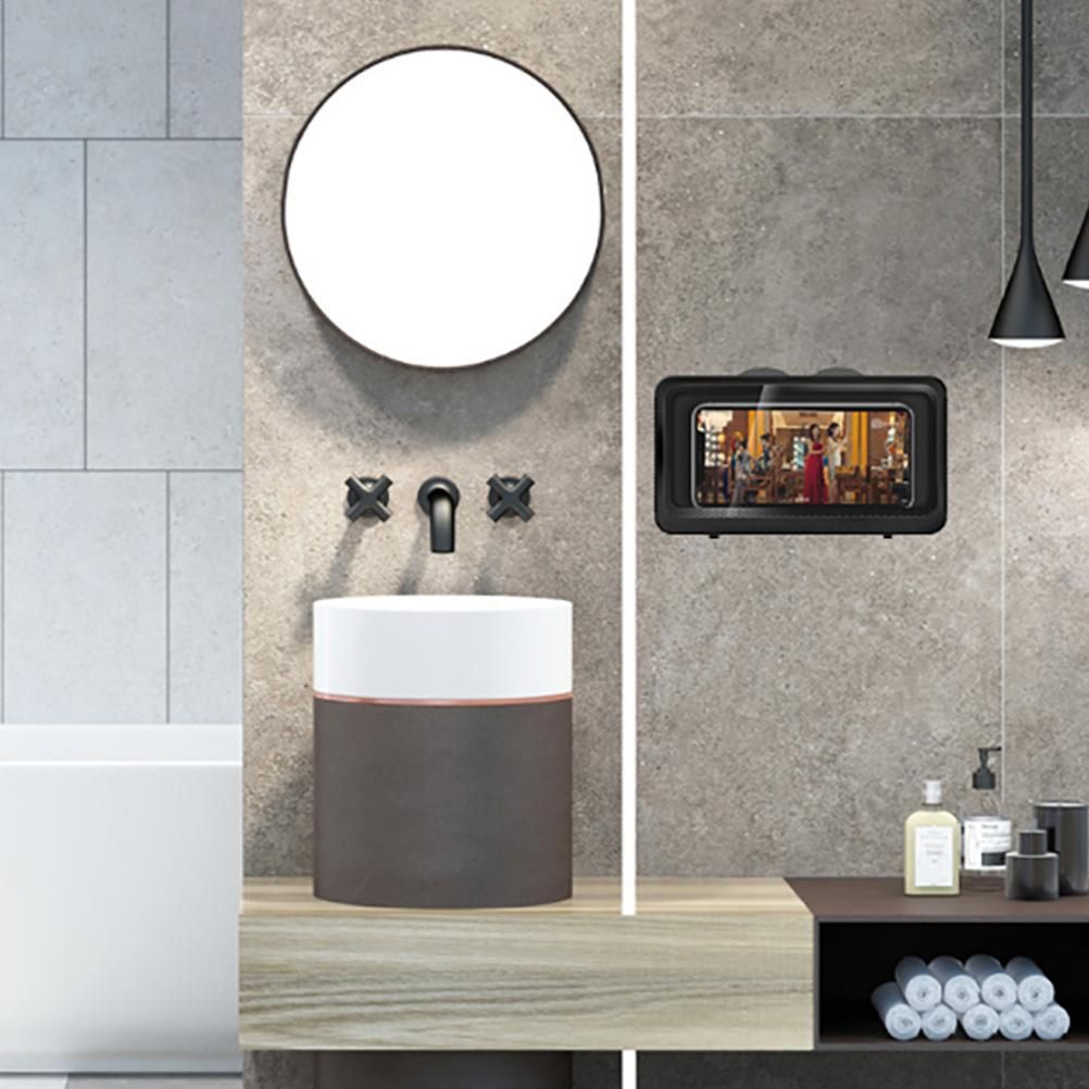 Wall Mount Phone Stand Waterproof Phone Holder Touchable Screen Storage Box for Home Kitchen Bathroom Office