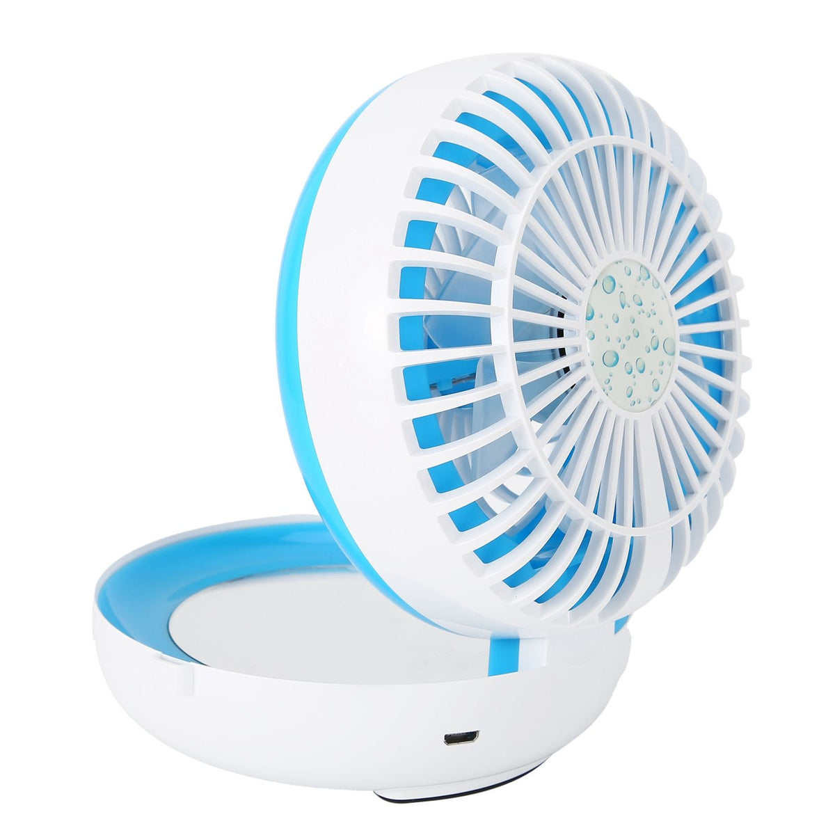 Multifunctional Folding Fan Portable USB Charging Makeup Mirror Humidifier Desktop Cooling FanBlue