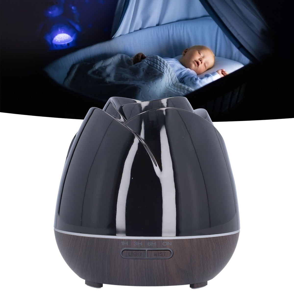 400ml Wood Grain Air Humidifier Remote Control Aromatherapy Diffuser with Night Light