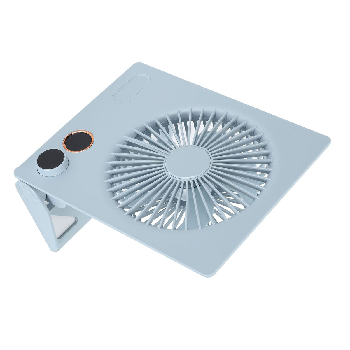 Ultra Thin Table Fan Desktop Flat Battery Operated Standing Hanging Portable Foldable Step Less Speed Control for Travel Blue