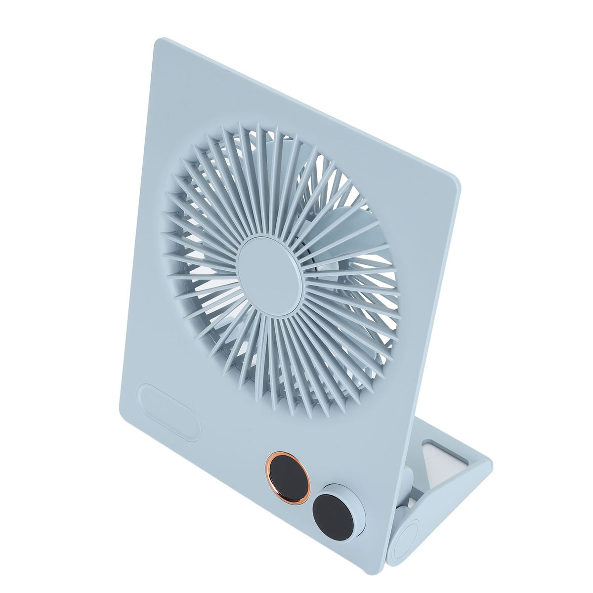 Ultra Thin Table Fan Desktop Flat Battery Operated Standing Hanging Portable Foldable Step Less Speed Control for Travel Blue