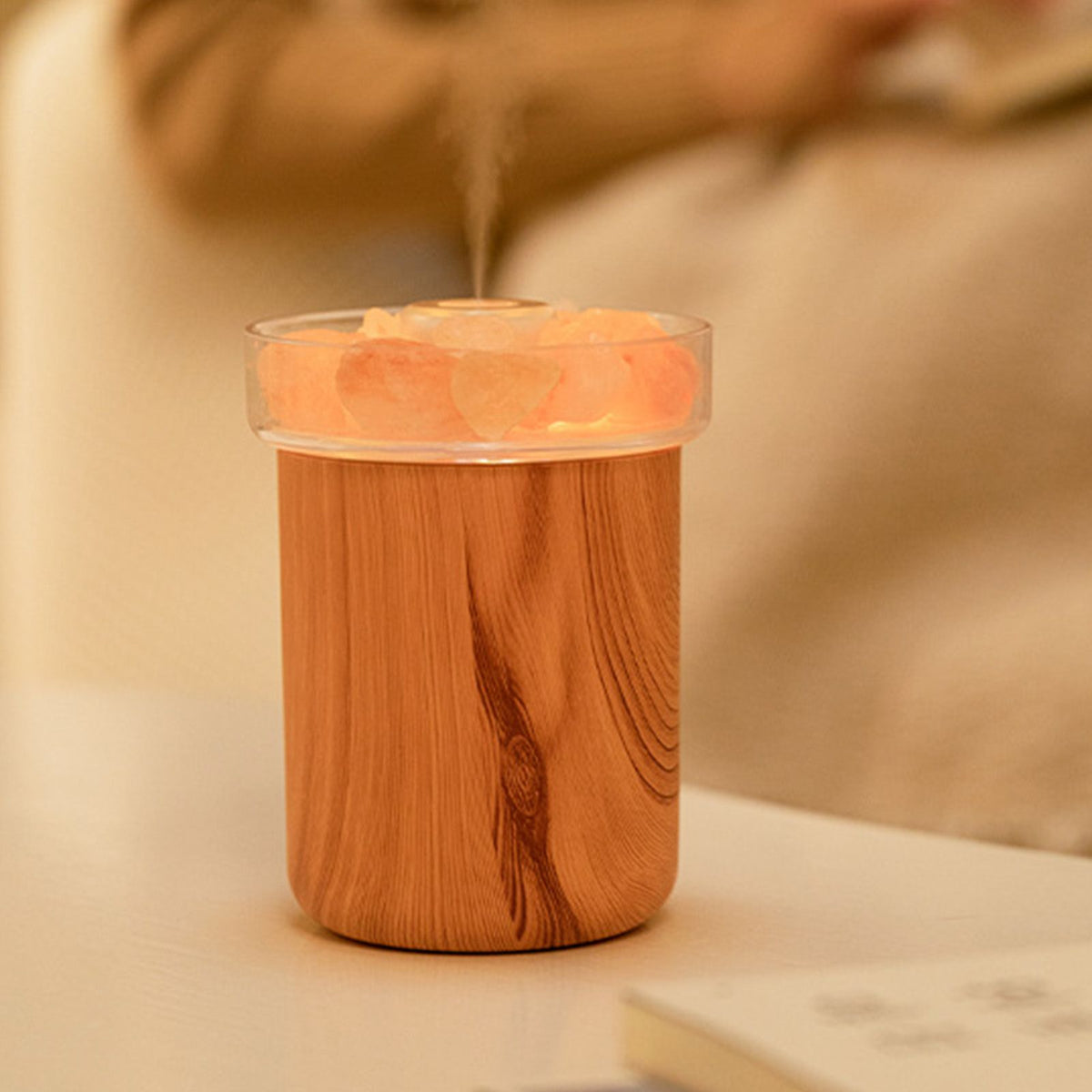 Salt Lamp Essential Oil Diffuser Portable USB Charging Humidifier for Dormitory Bedroom Light Wood Grain