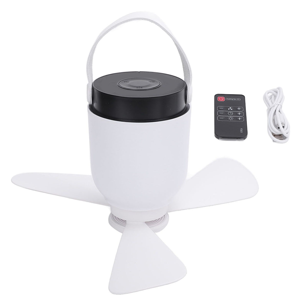 USB Rechargeable Ceiling Fan Quiet Remote Control Ceiling Camping Fan with LED Lamp for Bedroom