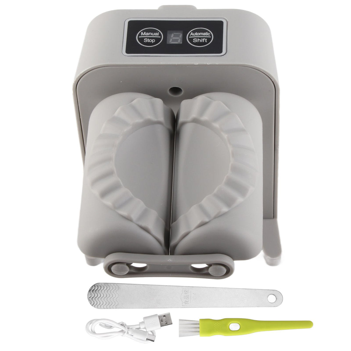 Electric Dumpling Maker Machine Automatic Easy Dumpling Machine with Spoon Brush Household Automatic Dumpling Wrapper Tool Grey