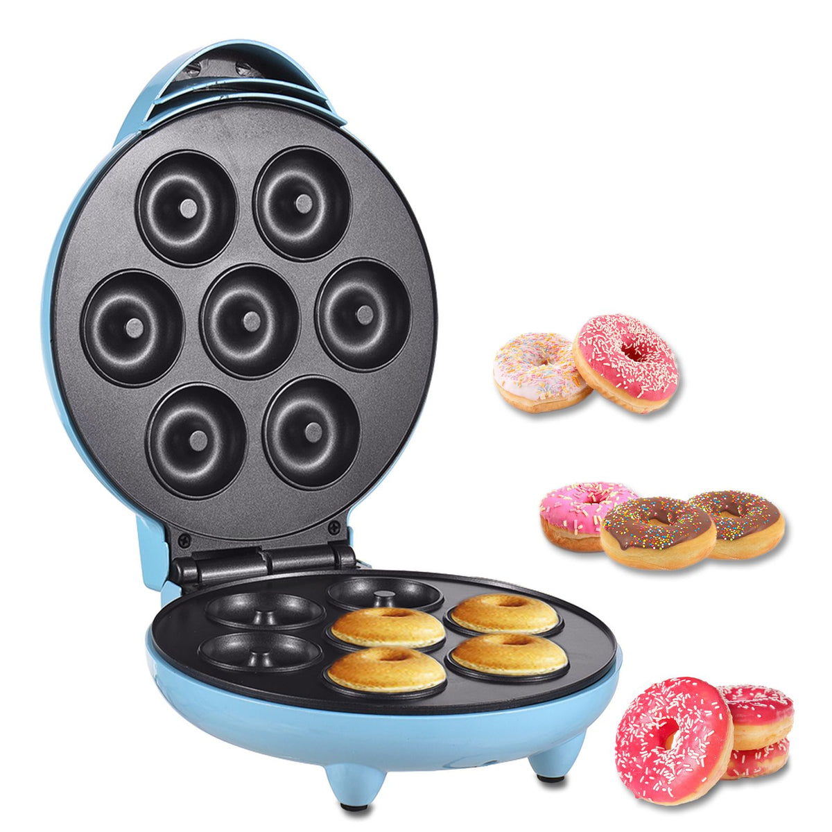 Aoresac 1200W Non-stick Donut Maker Mini Doughnut Maker Machine Easy Clean Plates Cool Touch Handle LED Indicator for 7 Mini Donuts