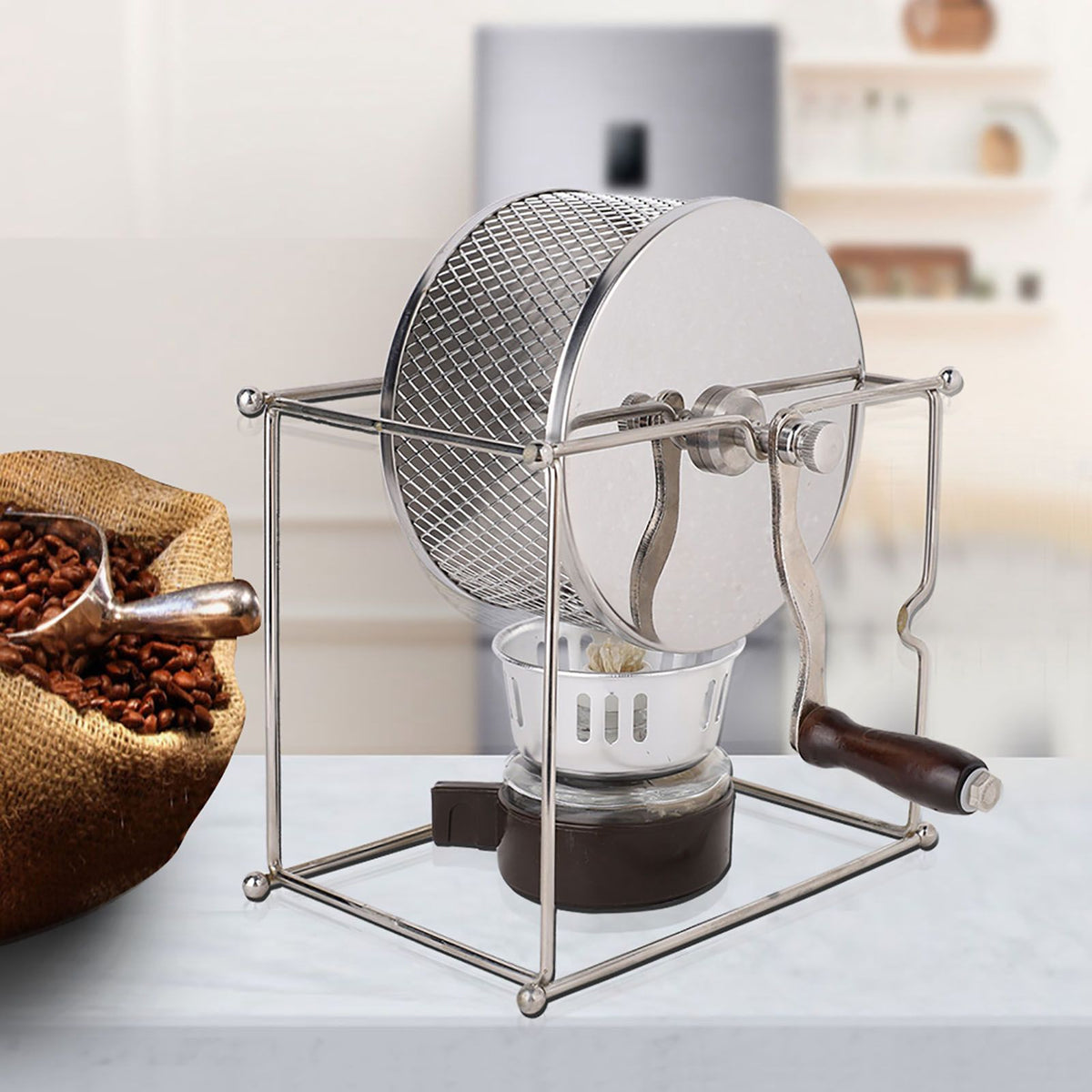 1Pc Mini Manual Coffee Beans Roasting Machine DIY Stainless Steel Rollers with Handle