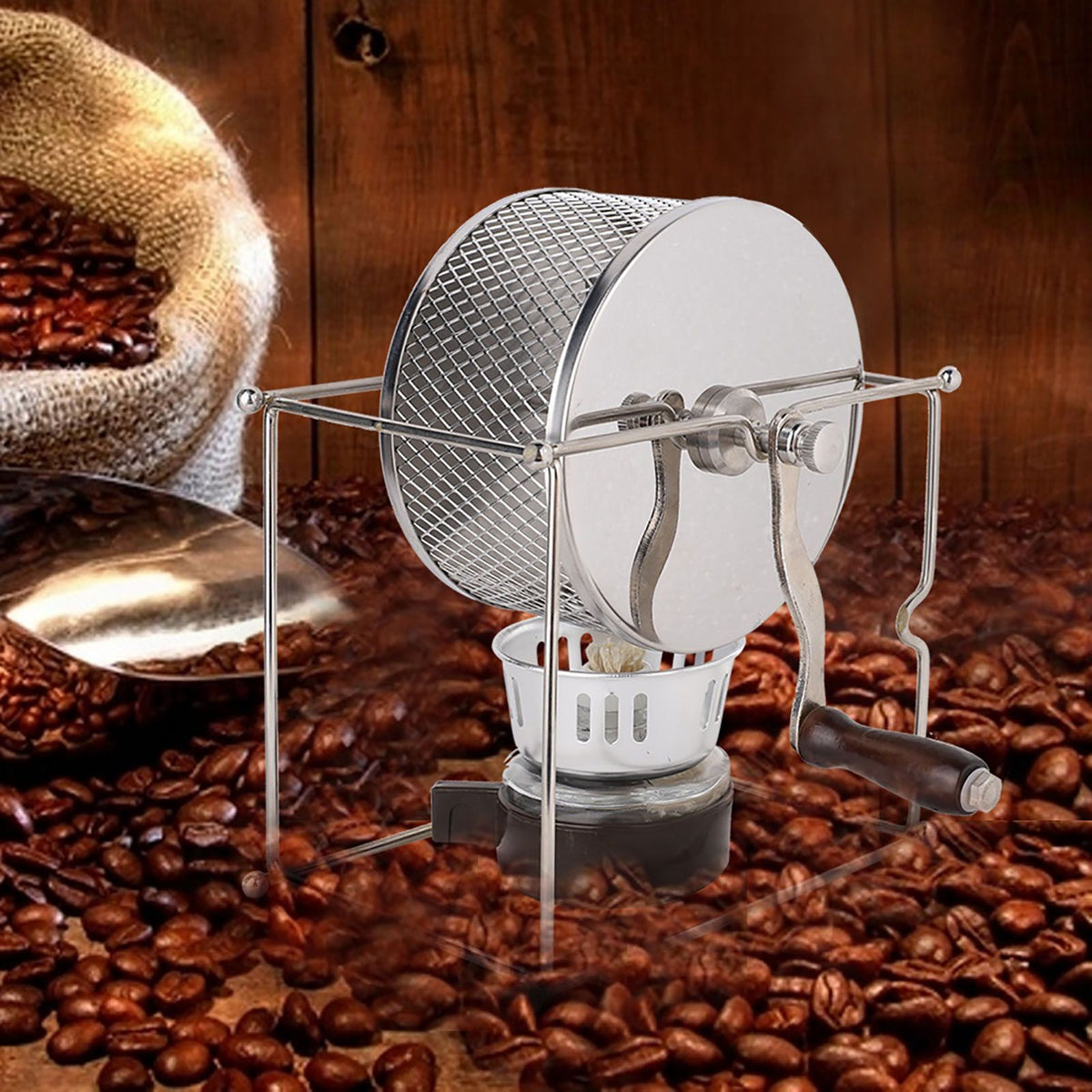 1Pc Mini Manual Coffee Beans Roasting Machine DIY Stainless Steel Rollers with Handle