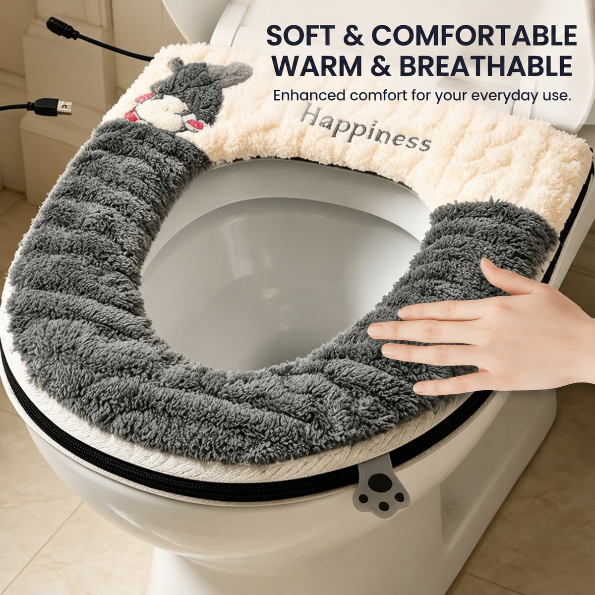 USB-Powered Heated Toilet Seat Cover with Soft Plush Surface, Adjustable Temperature & Timer, Washable and Easy-Install Design for Cozy Bathroom Use (RoyalBlue)