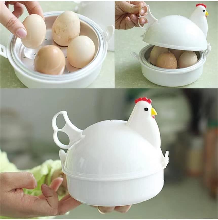Egg Maker, Steamer, Perfectly-Cooked Hard boiled Eggs in Under  Chicken Shape Microwave Egg Poacher 4 Eggs Boiler Steamer