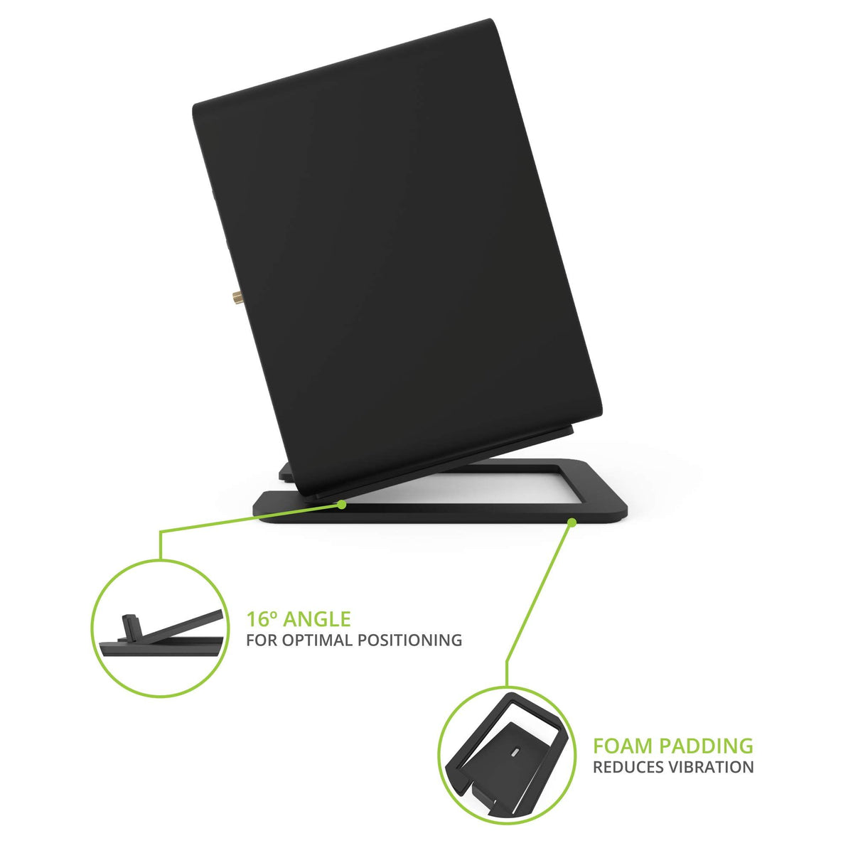 Tilted Desktop Speaker Stands for Large Bookshelf Speakers & Full-Size 5”-7” Studio Monitors | Damping Foam Padding | Black