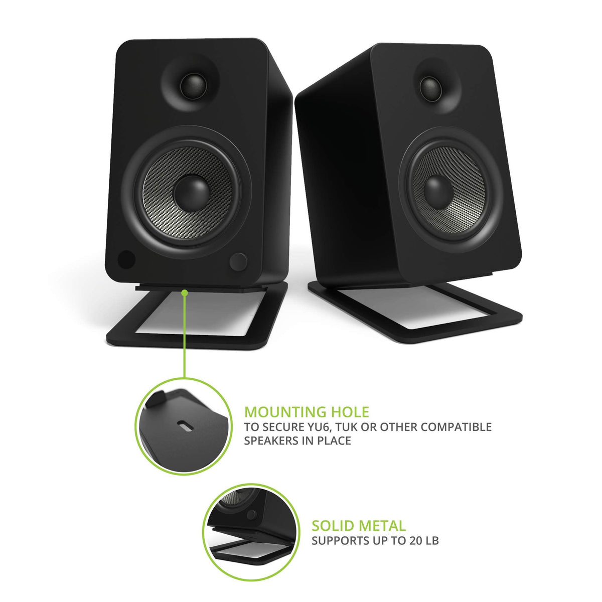 Tilted Desktop Speaker Stands for Large Bookshelf Speakers & Full-Size 5”-7” Studio Monitors | Damping Foam Padding | Black