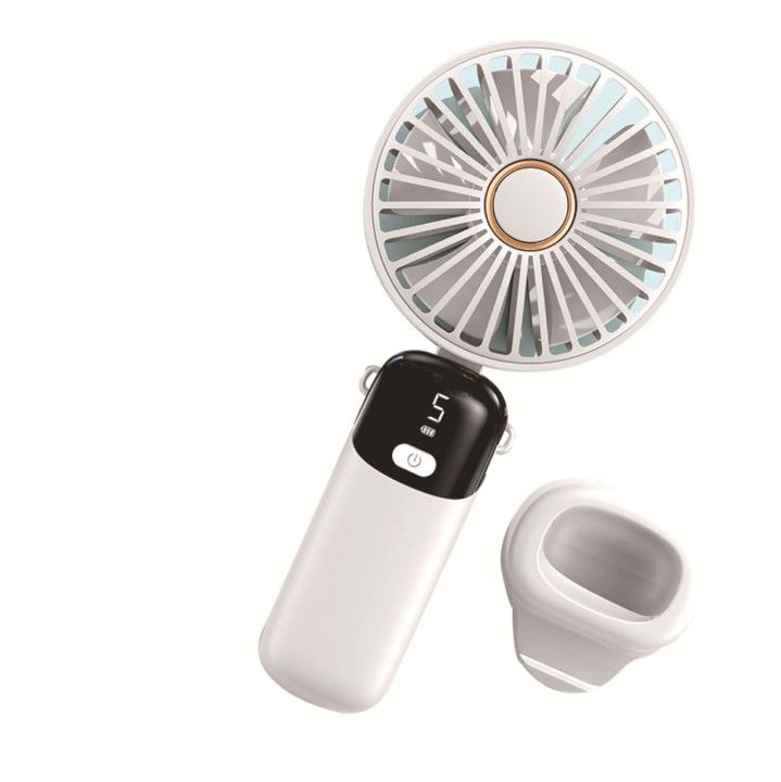 USB charging small handheld fan, mini portable desktop folding dormitory digital display screen, mini endurance fan