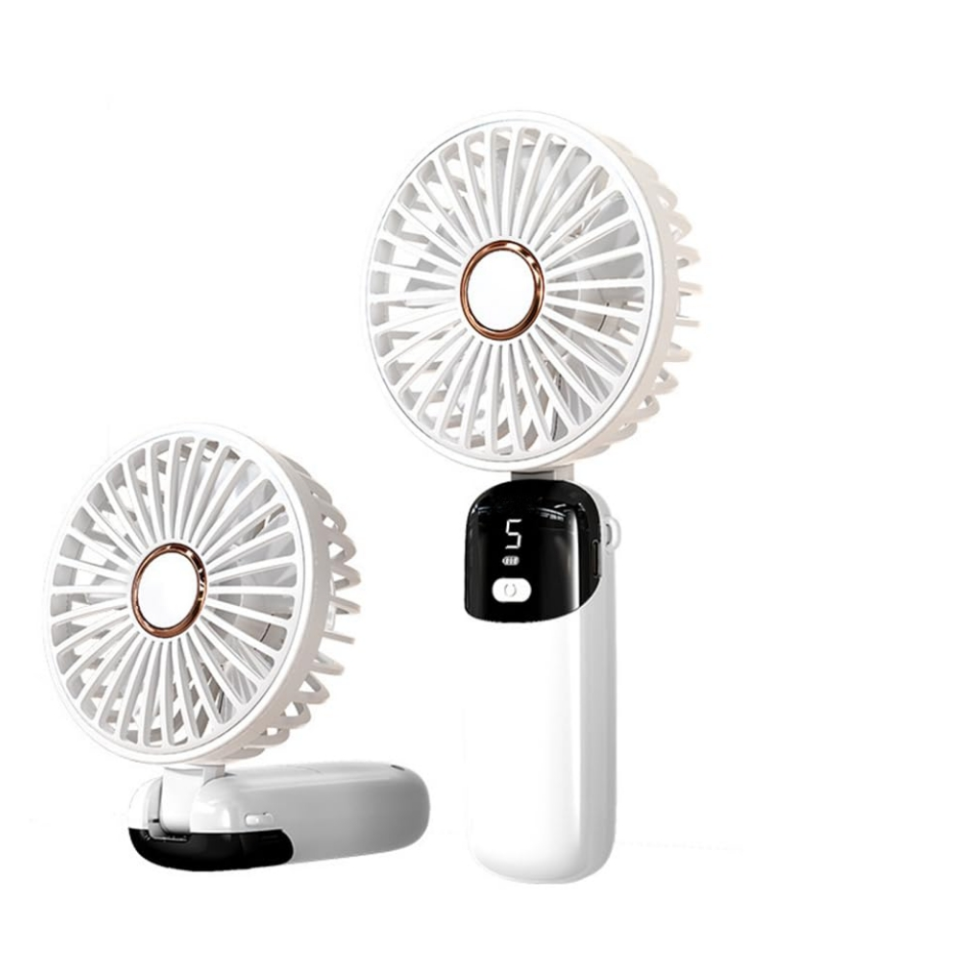 USB charging small handheld fan, mini portable desktop folding dormitory digital display screen, mini endurance fan